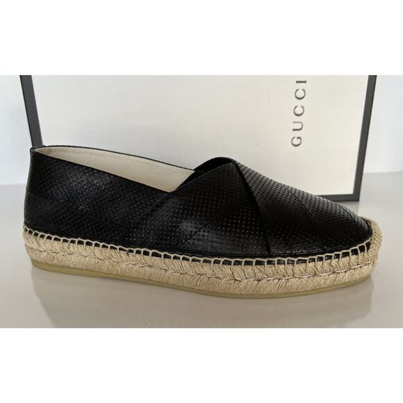 NWT Gucci Men\'s Malaga Classic Leather Black Espadrille 8 US (Gucci 7.5) 624612